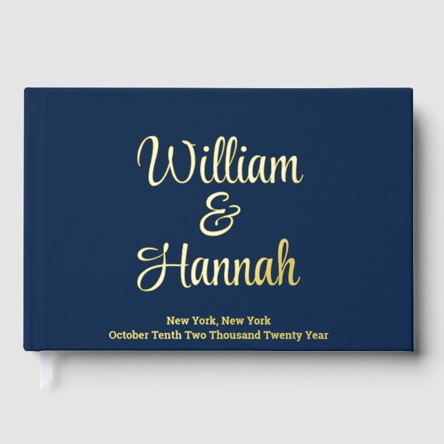 Modern Wedding Navy Blue with Gold Foil Hardcover Guest Book (Front)
