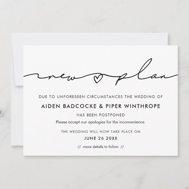 Modern wedding new plans date update announcement (Front)