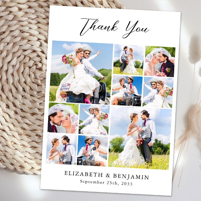 Modern Wedding Newlyweds Custom Photo Collage Thank You Card (Creator Uploaded)