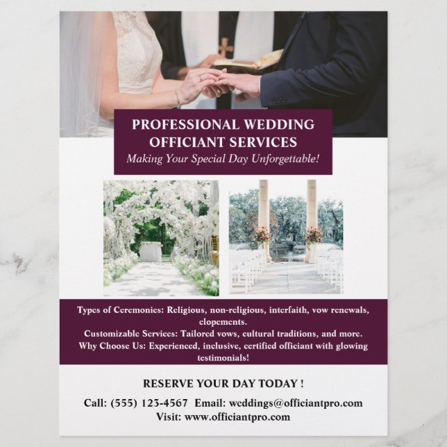 Modern Wedding Officiant  Flyer (Front)