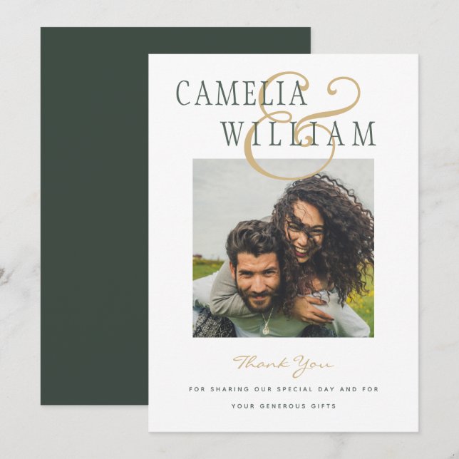 Modern Wedding Olive Green Gold THANK YOU PHOTO In Invitation (Front/Back)
