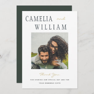 Modern Wedding Olive Green Gold THANK YOU PHOTO Invitation