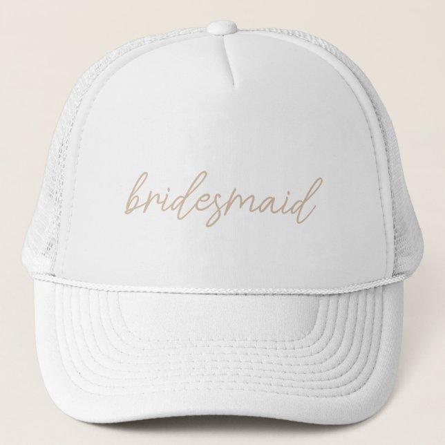Modern Wedding Party | Beige Script Trucker Hat (Front)