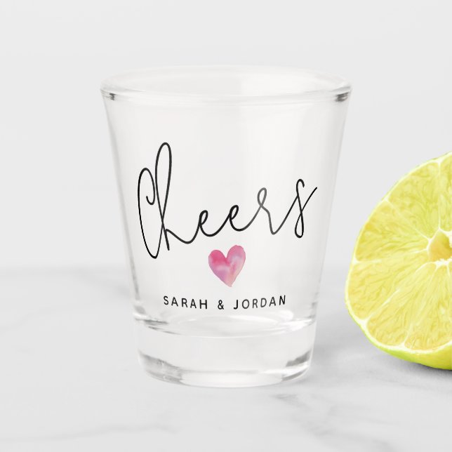 Modern Wedding Party Favour Custom Names Watercolo Shot Glass (Front)