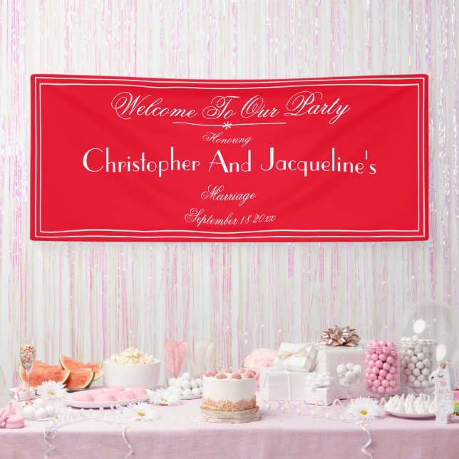 Modern Wedding Party Script Romantic Red Welcome Banner (Party)
