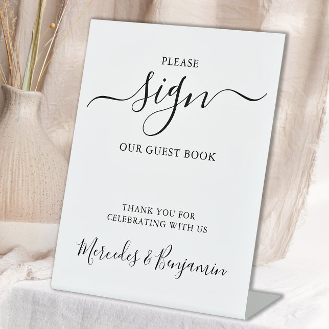 Modern Wedding Personalised Guest Book Pedestal Sign (Creator Uploaded)