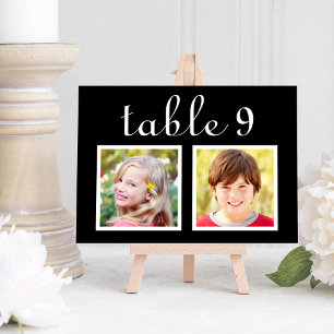 Modern Wedding Photo Black White Table Number