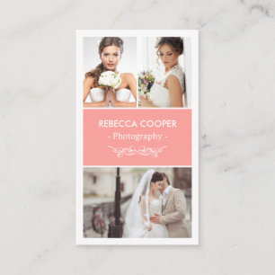 Modern Wedding Photo Collage - Elegant Coral Pink Business Card