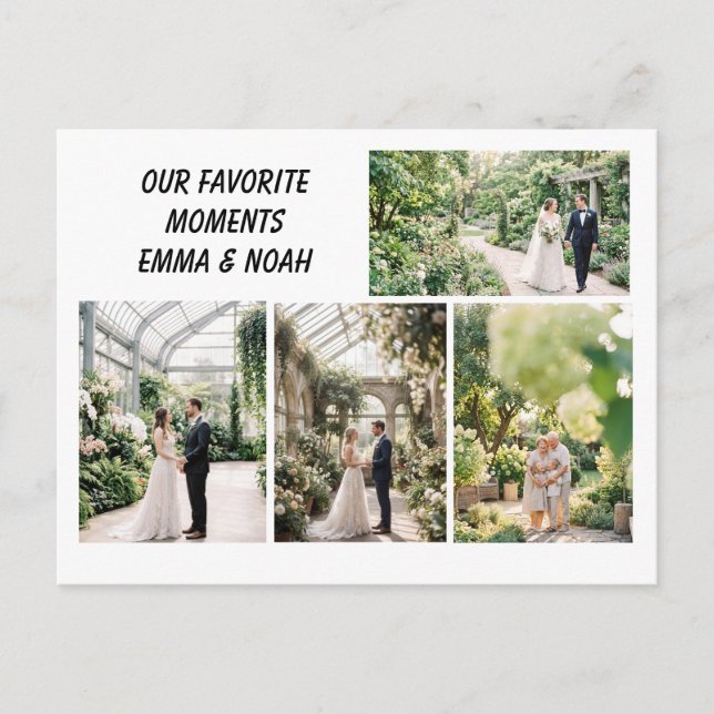 Modern Wedding Photo Collage Postcard (Front)