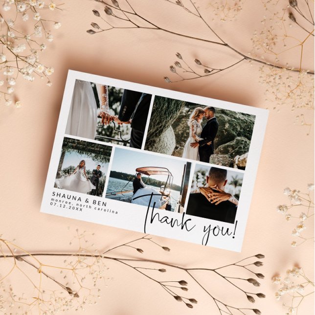Modern Wedding Photo Collage Thank You Card (Creator Uploaded)