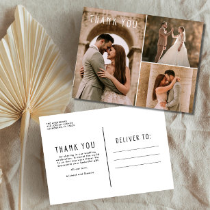 Modern Wedding Photo Collage Thank You Postcard