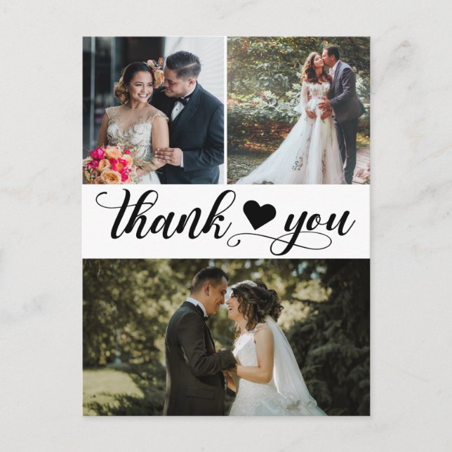 Modern Wedding Photo Collage Thank You Postcard (Front)