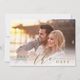 Modern Wedding Photo Gold Save the Date Flat Card
