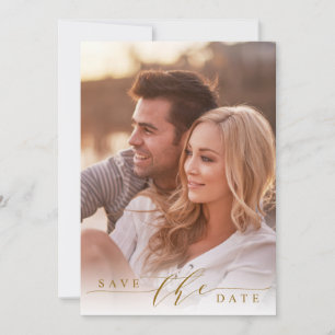 Modern Wedding Photo Gold Save the Date Flat Card
