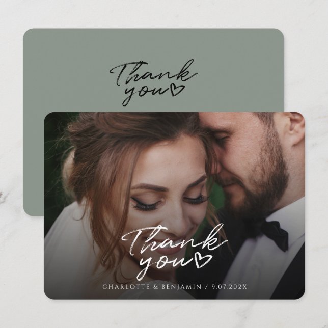 Modern Wedding Photo Hand-Lettered Thank You Card (Front/Back)