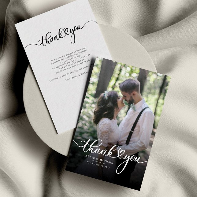 Modern Wedding Photo Hand-Lettered Thank You Card (Creator Uploaded)