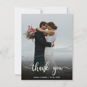 Modern Wedding Photo Hand Lettered Thank You Card