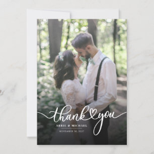 Modern Wedding Photo Hand-Lettered Thank You Card
