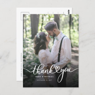 Modern Wedding Photo Hand-Lettered Thank You Postcard