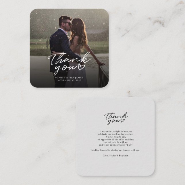 Modern Wedding Photo Handwritten Thank You Card (Front/Back)