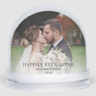 Modern Wedding Photo Happily Ever Christmas Custom Snowglobe