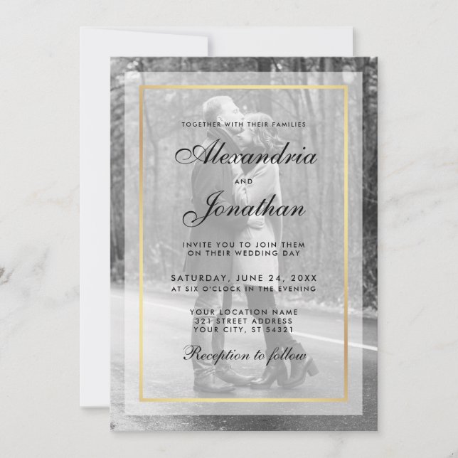 Modern Wedding Photo Invitation - Overlay BWG (Front)