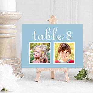 Modern Wedding Photo Light Blue Table Number