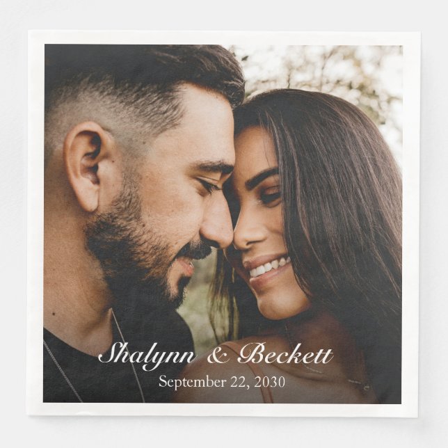 Modern Wedding Photo Napkin (Front)