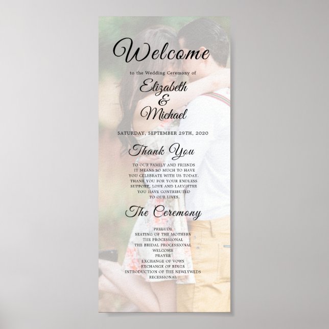 Modern Wedding Photo Overlay Elegant Program Poster (Front)
