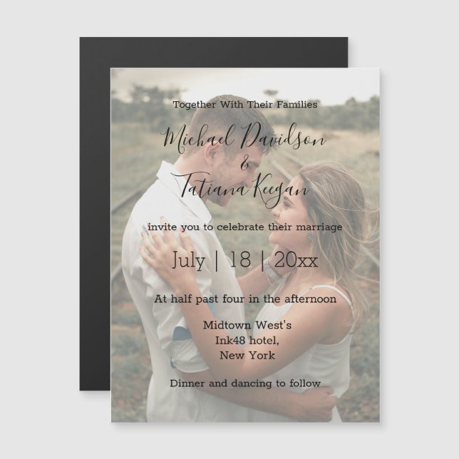 modern wedding photo overlay Invitation magnet (Front/Back)