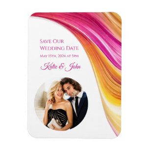 Modern Wedding -Photo-Pink Orange Yellow- Magnet