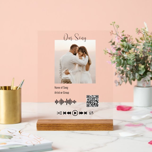 Modern Wedding Photo QR Code First Dance Song  Acrylic Sign (Wedding)