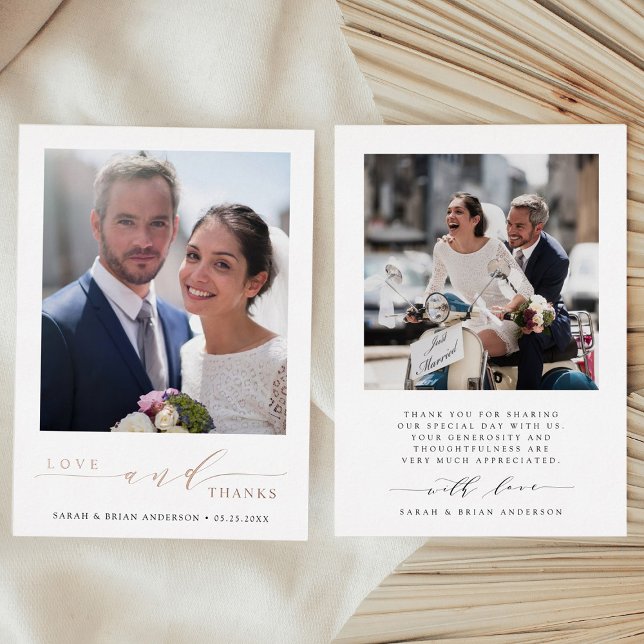 Modern Wedding Photo Rose Gold Foil Thank You Card (Front & Back)