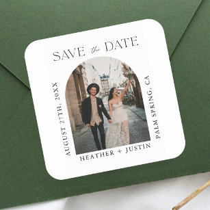 Modern Wedding Photo Save the Date Square Sticker