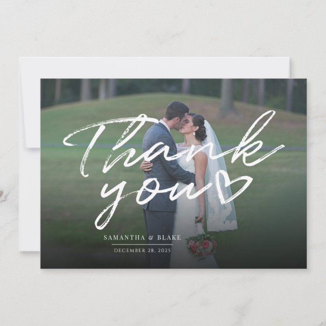 Modern Wedding Photo Script Thank You Card (Front)