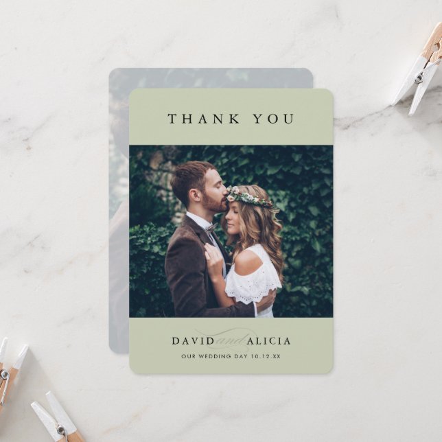 MODERN WEDDING photo simple classic sage green Invitation (Front/Back In Situ)