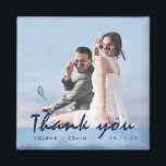 Modern Wedding Photo Thank You Favour Magnet<br><div class="desc">Wedding thank you favour magnets, customised with your photo, names and wedding date. Modern blue watercolor design with "thank you" in a handwritten font in navy blue. This design can be customised in a different colour combo to match your photo - contact me using the button below. I'd be happy...</div>