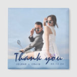 Modern Wedding Photo Thank You Favour Magnet<br><div class="desc">Wedding thank you favour magnets, customised with your photo, names and wedding date. Modern blue watercolor design with "thank you" in a handwritten font in navy blue. This design can be customised in a different colour combo to match your photo - contact me using the button below. I'd be happy...</div>