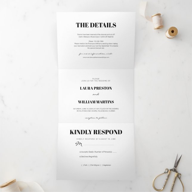 Modern Wedding Photo with RSVP and Details Tri-Fold Invitation (Inside)