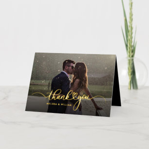 Modern Wedding Photo You Handwritten Thank You Foil Greeting Card