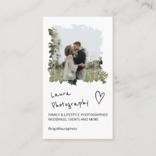 Modern wedding photographer floral 2 photo collage business card