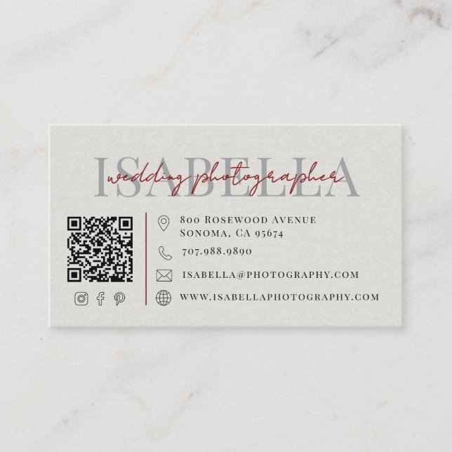 Modern Wedding Photographer QR Code Business Card (Front)
