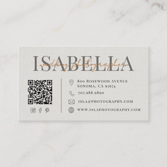 Modern Wedding Photographer QR Code Business Card (Front)