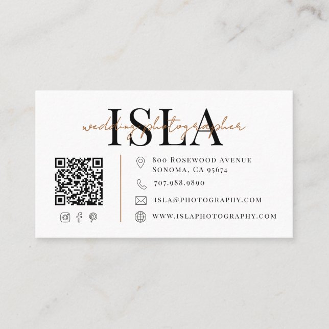 Modern Wedding Photographer QR Code Business Card (Front)