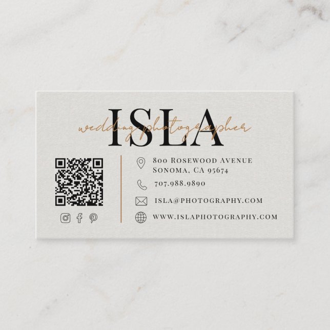 Modern Wedding Photographer QR Code Business Card (Front)