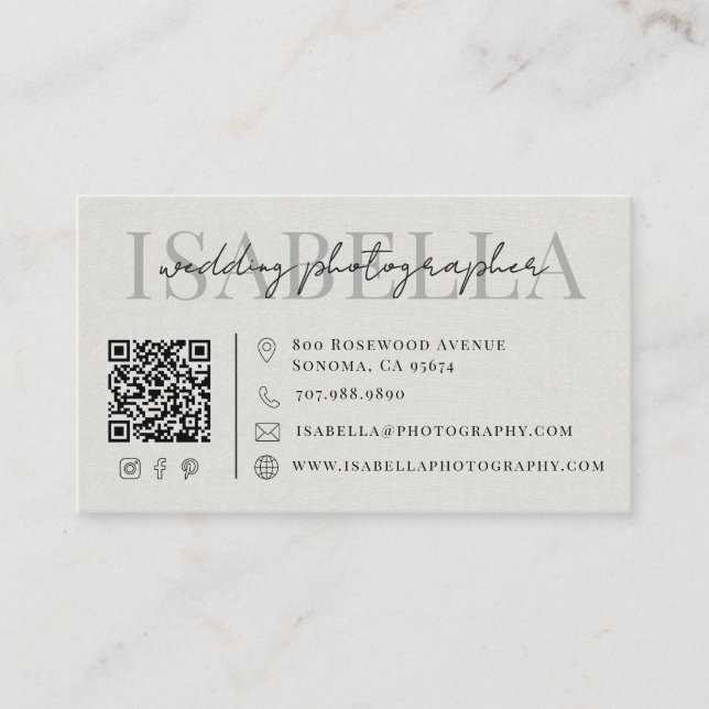 Modern Wedding Photographer QR Code Business Card (Front)