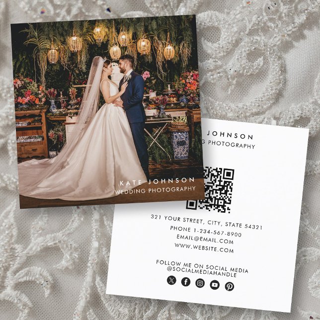 Modern Wedding Photographer QR Code Social Media Square Business Card (Modern Wedding Photographer QR Code Social Media Square Business Card)