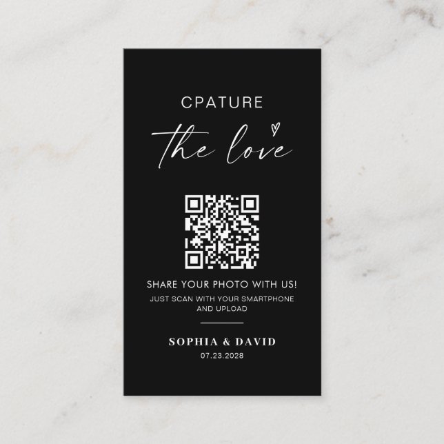 Modern Wedding Photos Capture the love QR Code Enclosure Card (Front)