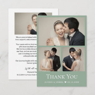 Modern Wedding Photos Minimal Sage Green Thank You Card