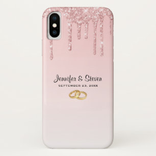 Modern Wedding Pink Glitter Drips iPhone X Case
